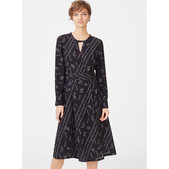 NWOT Club Monaco Islynn Faux Wrap Floral Print Midi Dress Long Sleeve Black 0 - Picture 2 of 11